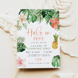 Invitación Playa LALANI Rosa Hibiscus Luau Hula Primer Cumple