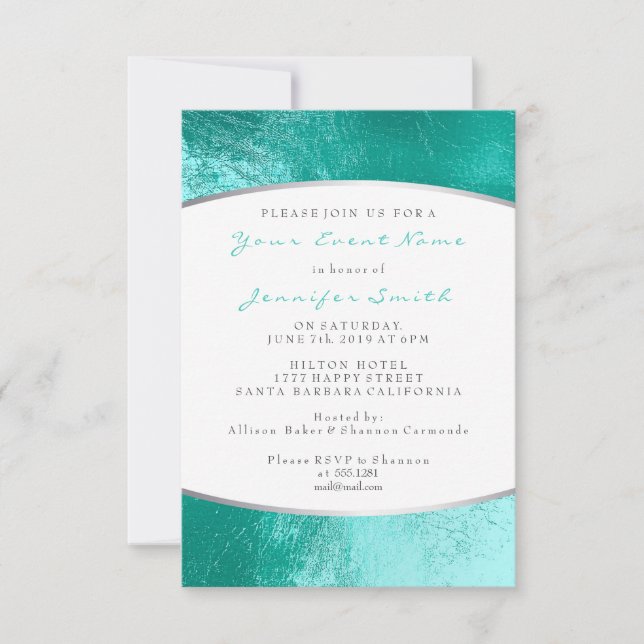 Invitación Playa Metálica de Ocean Blue Aqua Gray White (Anverso)