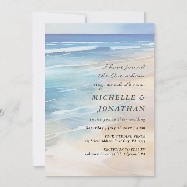 Invitación Playa moderna acuarela Océano Boda cristiano (Anverso)