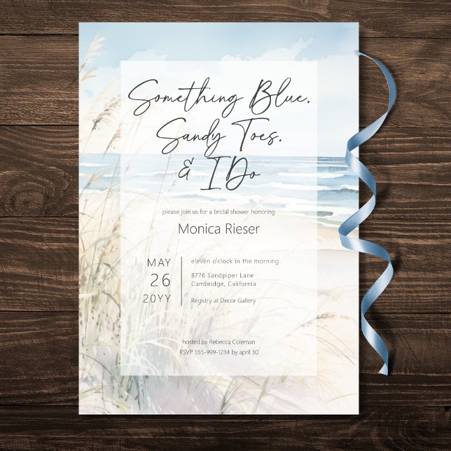 Invitación Playa moderna Algo de ducha azul de novia (Modern Beach Something Blue Bridal Shower Invitation)