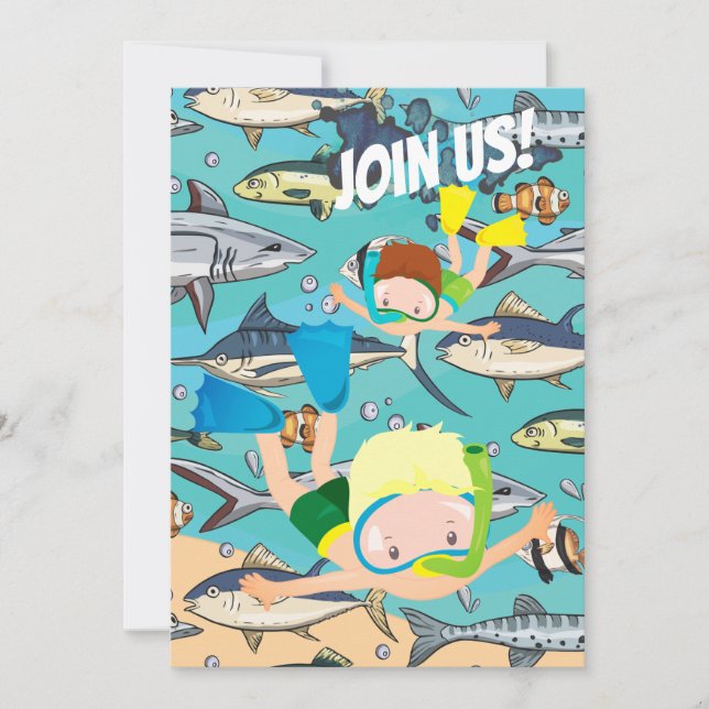 Invitación Playa Natación Bajo el Acuario Mar Cumpleaños (Anverso)