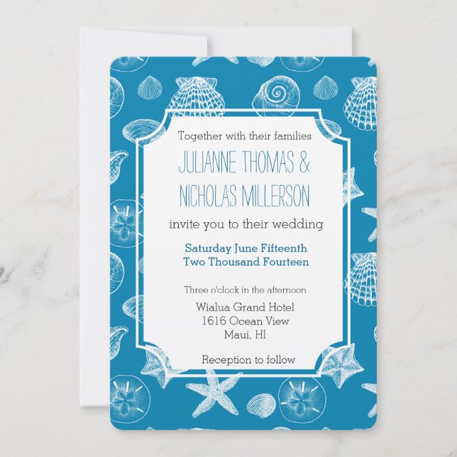 Invitación Playa náutica bombardea al Boda blanco Aqua (Anverso)