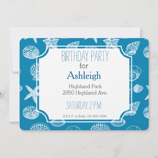 Invitación Playa náutica concha el cumpleaños de Aqua White (Anverso)