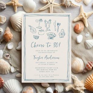 Invitación Playa Náutica Funky de mano 30 cumpleaños