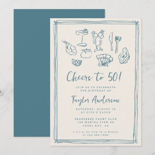 Invitación Playa Náutica Funky de Mano Derramada 50 cumpleaño