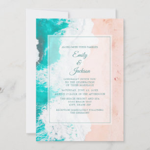 Invitación Playa Océano Tropical Turquesa Blanco Marrón Boda