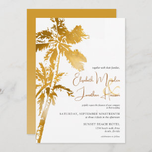 Invitación Playa Palm Trees Destino Tropical Oro