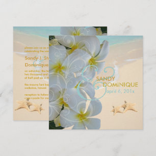 Invitación PLAYA PixDezines PLUMERIA LEI+STARFISH+SWIRL