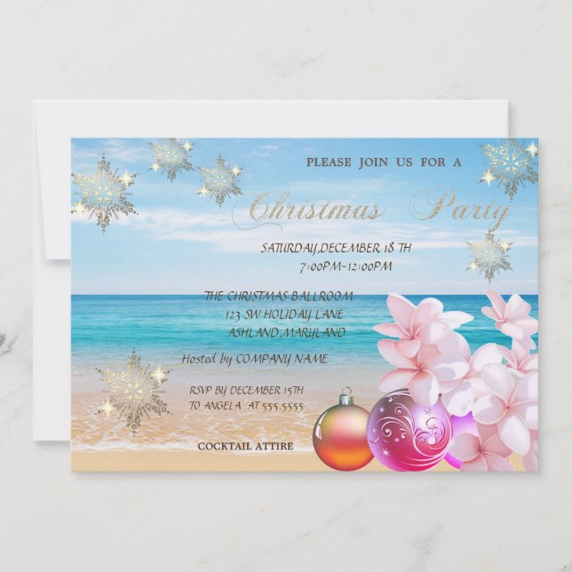 Invitación Playa, Plumeria, Navidades Balls Fiesta Corporativ (Anverso)