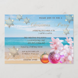 Invitación Playa, Plumeria, Navidades Balls Fiesta Corporativ