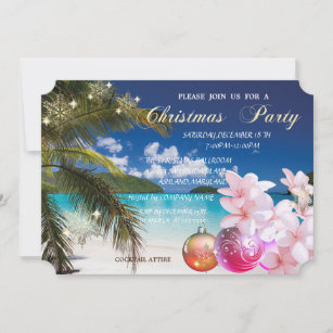 Invitación Playa, Plumeria, Navidades Balls Fiesta Corporativ