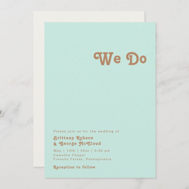 Invitación Playa Retro | Aqua We Do Wedding Invitation (Anverso / Reverso)