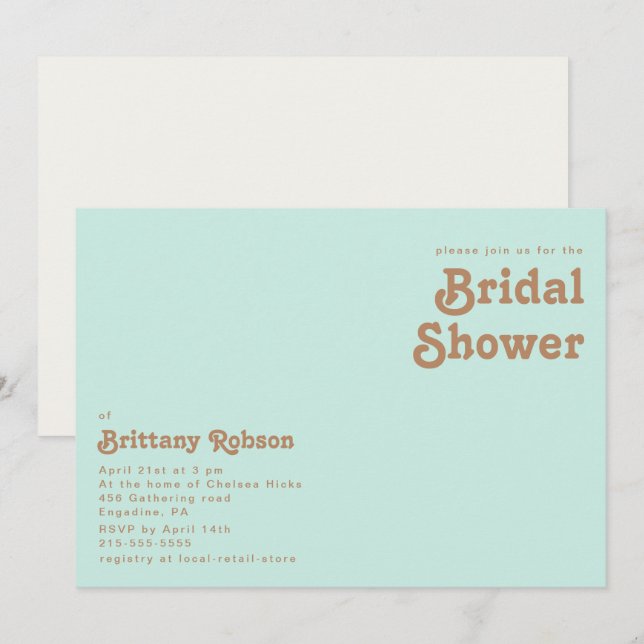 Invitación Playa Retro | Ducha nupcial horizontal Aqua (Anverso / Reverso)