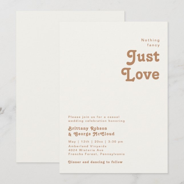 Invitación Playa Retro | Ivory Nothing Fancy Boda (Anverso / Reverso)