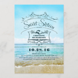 Invitación Playa Retro Ombre Mar Azul Dulce Dieciséis