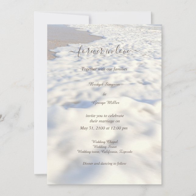 Invitación playa romántica de arena beige con boda costero (Anverso)