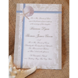 Invitación Playa romántica y Boda azul encaje