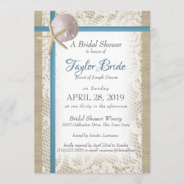 Invitación Playa romántica y ducha de novia azul de encaje