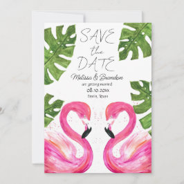 Invitación Playa rosa Flamingo Boda de hojas tropicales