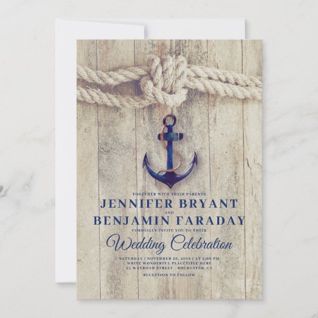 Invitación Playa Rústica - Boda de la Marina Náutica (Anverso)