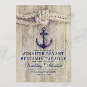 Invitación Playa rústica - boda náutica del ancla de la