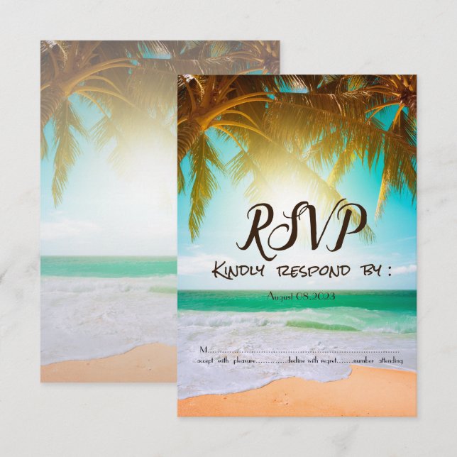 Invitación Playa,Sol,Palmera RSVP  (Anverso / Reverso)