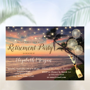 Invitación Playa, Sunset, Palm, Globos, Fiesta de Jubilación