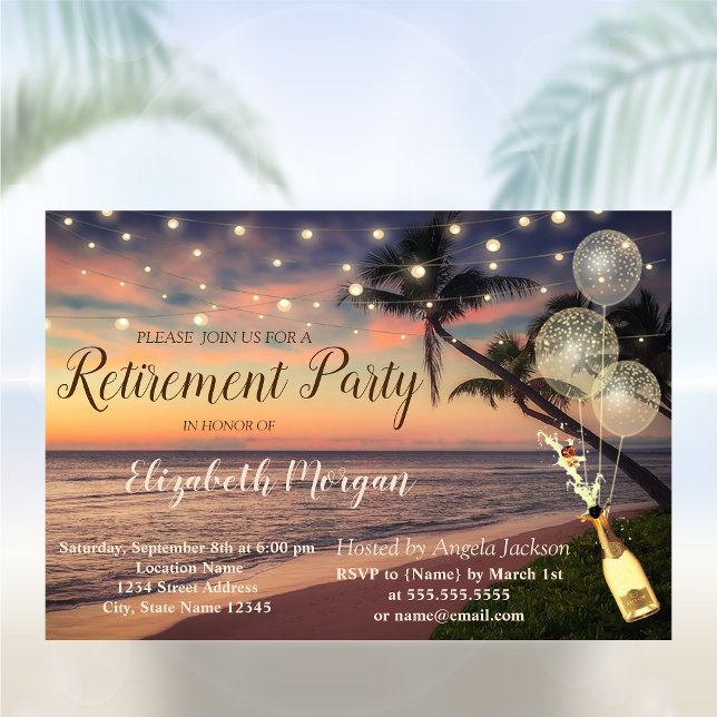 Invitación Playa, Sunset, Palm, Globos, Fiesta de Jubilación  (Subido por el creador)