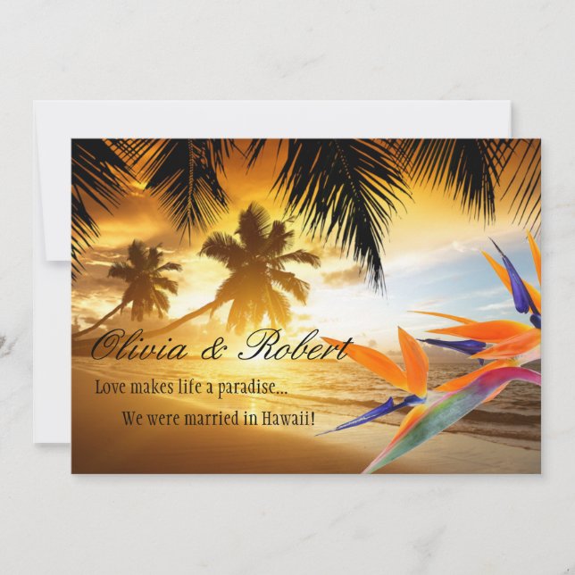 Invitación Playa Sunset Palm Trees Ave de la recepción Paraís (Anverso)