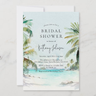 Invitación Playa Tropical Acuarela Palm Tree Bridal Shower