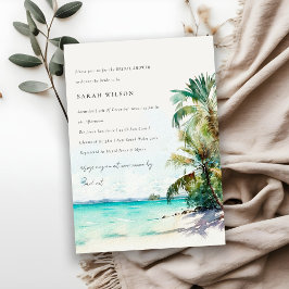 Invitación Playa Tropical Acuarela Palm Tree Bridal Shower