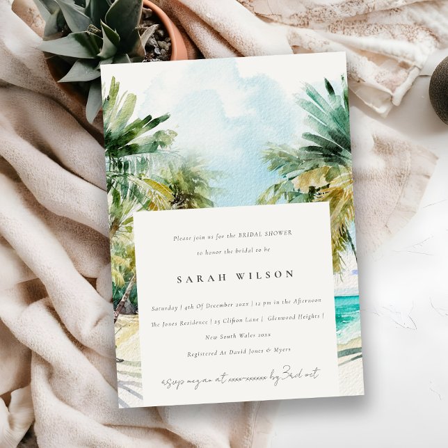 Invitación Playa Tropical Acuarela Palm Tree Bridal Shower (Subido por el creador)