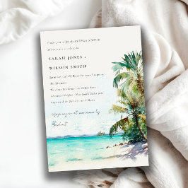Invitación Playa Tropical Acuarela Palm Tree Couples Ducha
