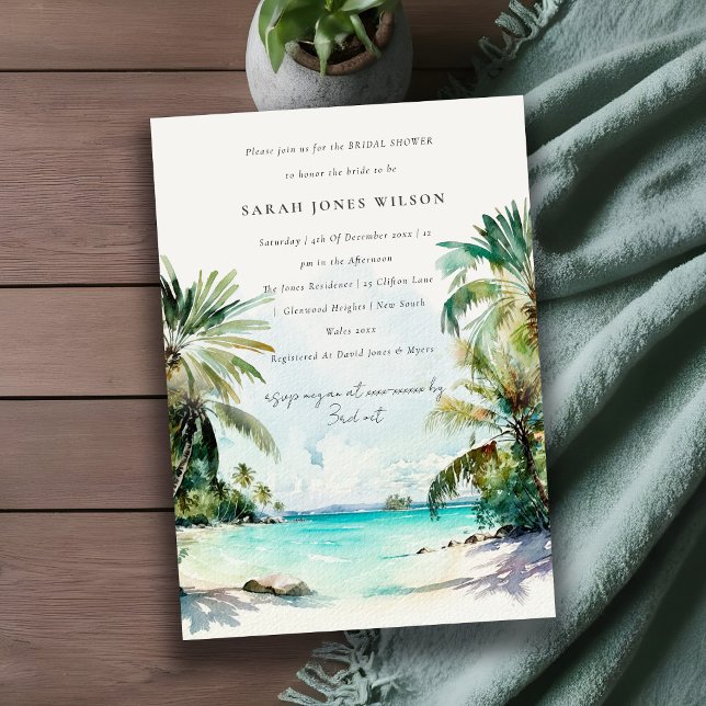 Invitación Playa Tropical Acuarela Palm Trees Ducha Bridal (Subido por el creador)