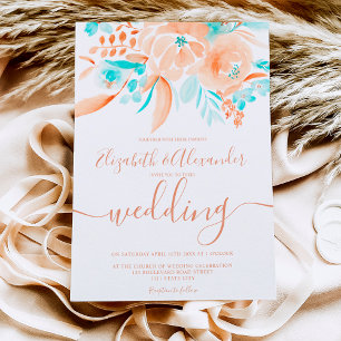 Invitación Playa tropical azul coral moda floral boda