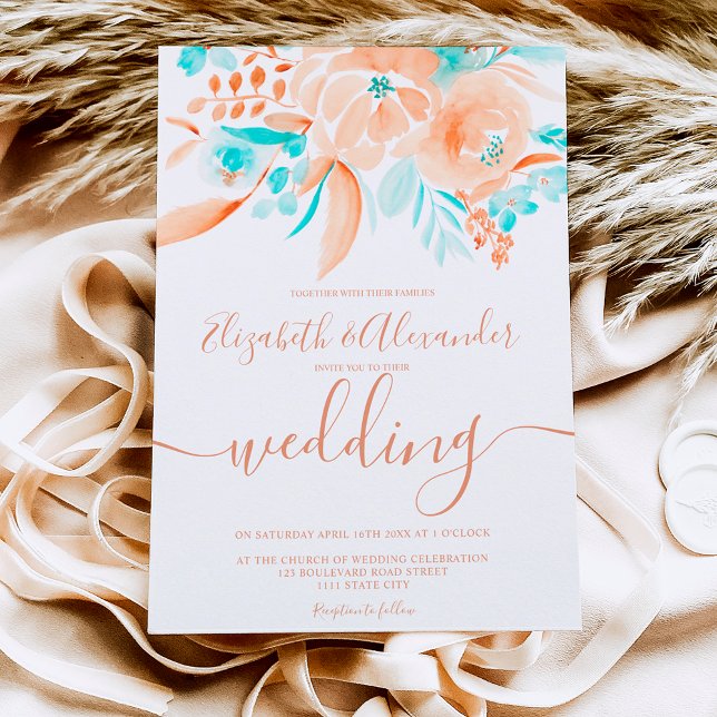 Invitación Playa tropical azul coral moda floral boda (Subido por el creador)