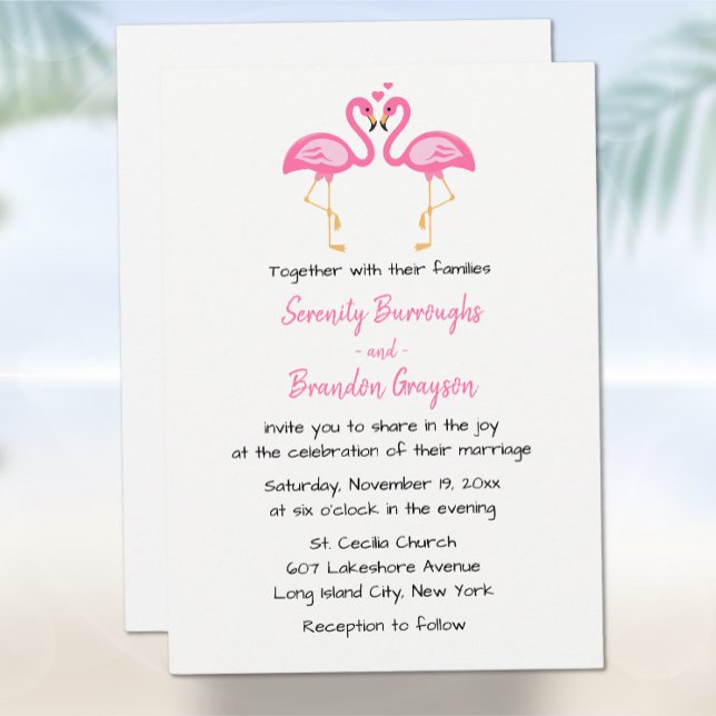 Invitación Playa Tropical Boda de Flamingo Rosa Hawái (Subido por el creador)