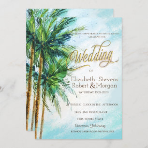 Invitación Playa tropical, Boda de palmeras