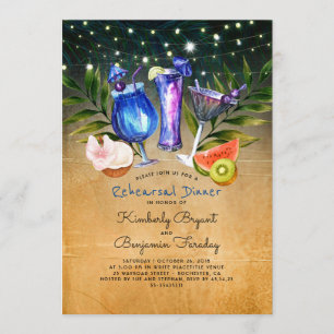 Invitación Playa Tropical Chequea Cócteles Encendido