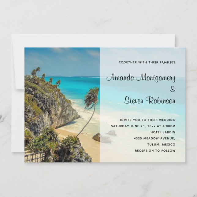 Invitación Playa tropical con Boda de árboles barridos de vie (Anverso)