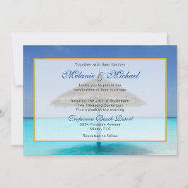 Invitación Playa tropical con Boda de paraguas con paja