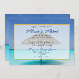 Invitación Playa tropical con Boda de paraguas con paja
