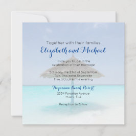 Invitación Playa tropical con Boda de paraguas con paja