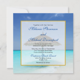 Invitación Playa tropical con Boda de paraguas con paja