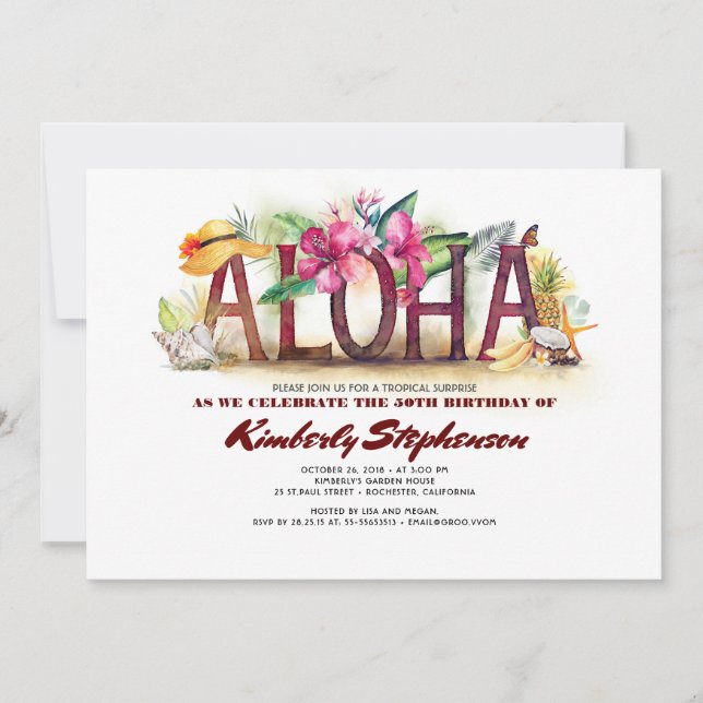 Invitación Playa Tropical de Aloha | Cumpleaños de Pineapple  (Anverso)