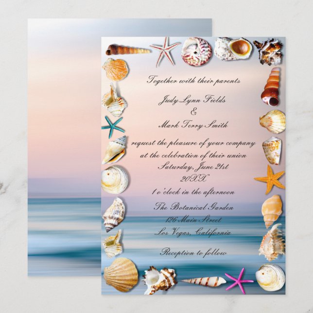 Invitación Playa Tropical De Arena Y Boda De Las Aguas Marina (Anverso / Reverso)