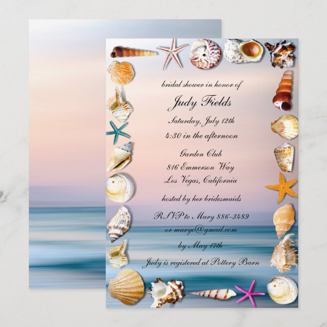 Invitación Playa Tropical De Arena Y Ducha De Novias De Aguas (Anverso / Reverso)