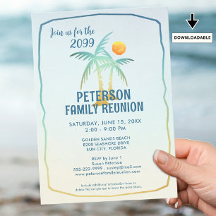 Invitación Playa Tropical de Palm Trees de Reunión Familiar