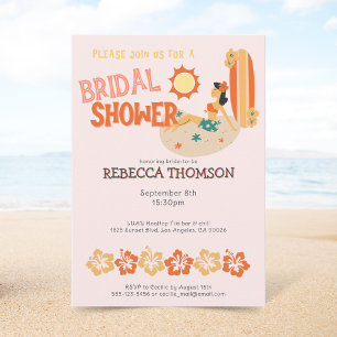 Invitación Playa tropical de surf Retro Tiki Ducha de novias