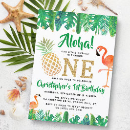 Invitación Playa Tropical de Verano Luau Niños Primer Cumplea